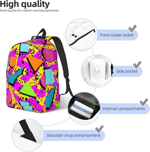 حقيبة ظهر رائعة من الثمانينيات والتسعينيات للفتيات والأولاد والنساء خفيفة الوزن من القماش حقيبة ظهر كاجوال للسفر والتخييم في الهواء الطلق، 17 بوصة in Kuwait