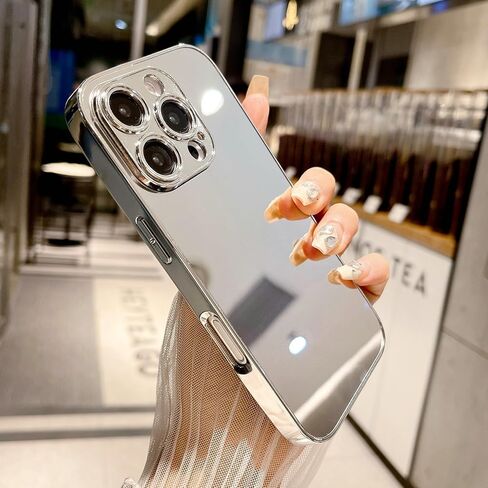 جراب مرآة من JANDM لهاتف iPhone 16 Pro Max، غطاء مرآة فضي لامع مطلي بمرآة مكياج لطيفة للنساء والفتيات، جراب مضاد للصدمات وكاميرا حماية كاملة لهاتف iPhone 16 Pro Max in Saudi Arabia