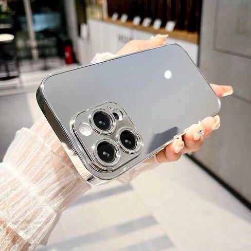 جراب مرآة من JANDM لهاتف iPhone 16 Pro Max، غطاء مرآة فضي لامع مطلي بمرآة مكياج لطيفة للنساء والفتيات، جراب مضاد للصدمات وكاميرا حماية كاملة لهاتف iPhone 16 Pro Max in Saudi Arabia