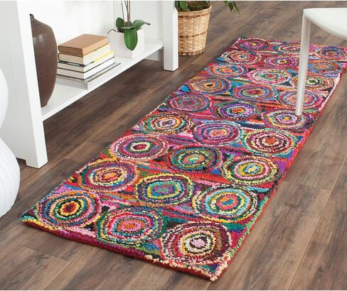 SAFAVIEH Nantucket Collection Runner Rug - 2'3" x 8', Pink & Multi, Handmade Modern Abstract Boho Cotton, Ideal for High Traffic Areas in Living Room, Bedroom (NAN143A) in Saudi Arabia