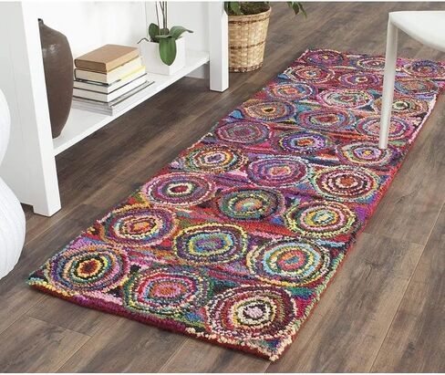 SAFAVIEH Nantucket Collection Runner Rug - 2'3" x 8', Pink & Multi, Handmade Modern Abstract Boho Cotton, Ideal for High Traffic Areas in Living Room, Bedroom (NAN143A) in Saudi Arabia