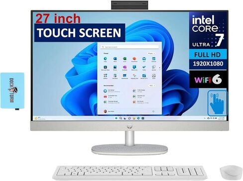 كمبيوتر مكتبي HP 27 الكل في واحد، شاشة لمس 27 بوصة FHD IPS (12 نواة Intel Core Ultra 7 155U، Intel Graphics، ذاكرة الوصول العشوائي DDR5 سعة 32 جيجابايت، SSD 4 تيرابايت، Wi-Fi 6، BT 5.3، Win10P) مع KYB لاسلكي، ماوس وموسع منفذ USB DKZ in Saudi Arabia