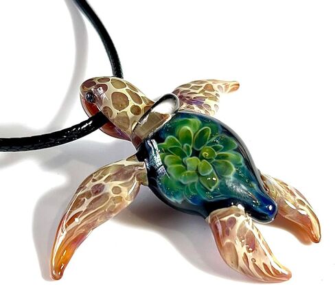 Authentic Handcrafted Glass Hawaiian Honu Sea Turtle Jewelry Pendant Necklace (Glass Hawaiian Honu Sea Turtle with Adjustable Nylon Waive Pattern Necklace) in Saudi Arabia