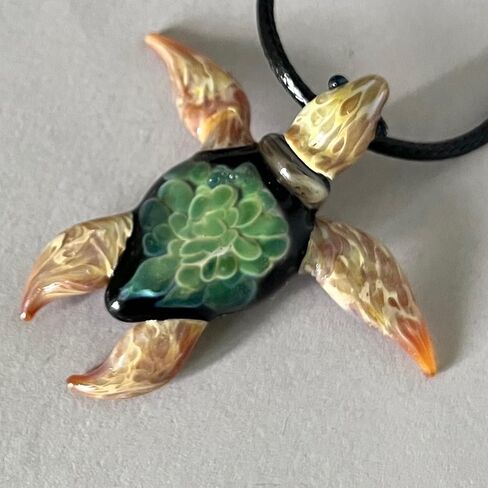 Authentic Handcrafted Glass Hawaiian Honu Sea Turtle Jewelry Pendant Necklace (Glass Hawaiian Honu Sea Turtle with Adjustable Nylon Waive Pattern Necklace) in Saudi Arabia