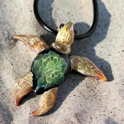 Authentic Handcrafted Glass Hawaiian Honu Sea Turtle Jewelry Pendant Necklace (Glass Hawaiian Honu Sea Turtle with Adjustable Nylon Waive Pattern Necklace) in Saudi Arabia