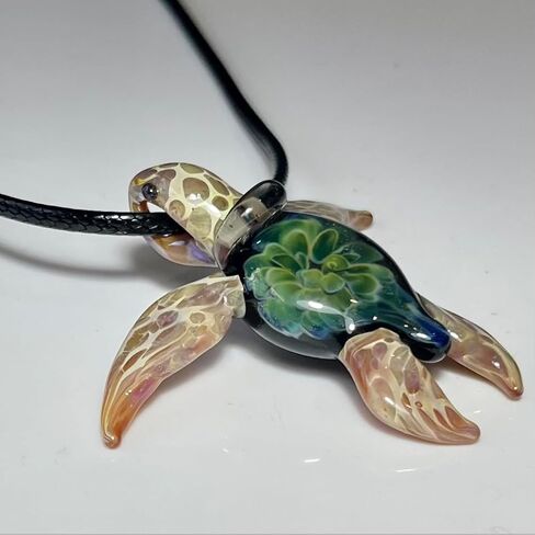 Authentic Handcrafted Glass Hawaiian Honu Sea Turtle Jewelry Pendant Necklace (Glass Hawaiian Honu Sea Turtle with Adjustable Nylon Waive Pattern Necklace) in Saudi Arabia