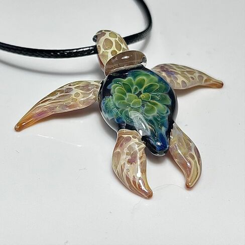 Authentic Handcrafted Glass Hawaiian Honu Sea Turtle Jewelry Pendant Necklace (Glass Hawaiian Honu Sea Turtle with Adjustable Nylon Waive Pattern Necklace) in Saudi Arabia