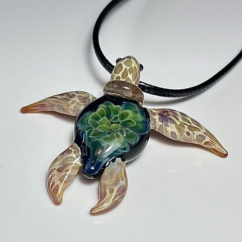 Authentic Handcrafted Glass Hawaiian Honu Sea Turtle Jewelry Pendant Necklace (Glass Hawaiian Honu Sea Turtle with Adjustable Nylon Waive Pattern Necklace) in Saudi Arabia