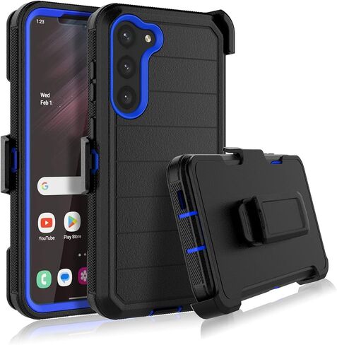 Njjex Rugged Case for Samsung Galaxy S23 Plus, for Galaxy S23 Plus Case w/Belt Clip Holster, Built-in Screen Protector Heavy Duty Shockproof Locking Swivel Holster Kickstand Hard Phone Cover [Navy] in Saudi Arabia