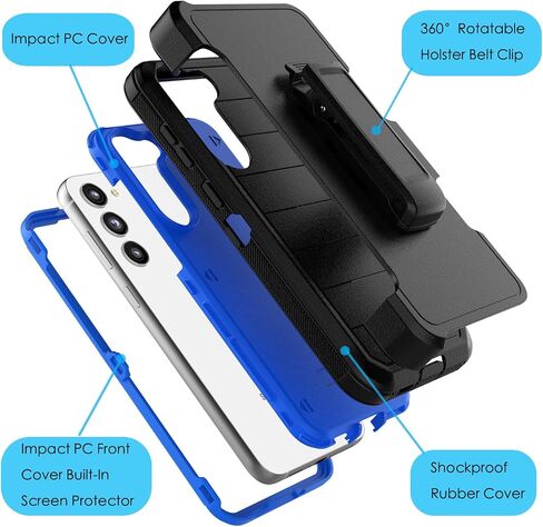 Njjex Rugged Case for Samsung Galaxy S23 Plus, for Galaxy S23 Plus Case w/Belt Clip Holster, Built-in Screen Protector Heavy Duty Shockproof Locking Swivel Holster Kickstand Hard Phone Cover [Navy] in Saudi Arabia
