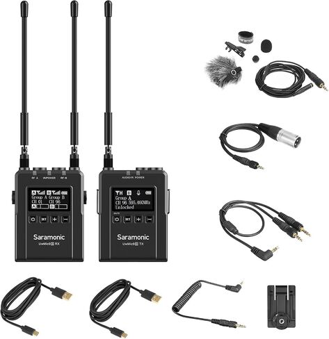 Saramonic Advanced 2-Person Wireless UHF Lavalier System with Dual Camera-Mount Receiver, Premium DK3A Lavaliers, Li-Ion Power, Hard Case & More (UwMic9S Kit 2),UWMIC9S-KIT2,Black in Kuwait