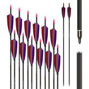 600 Spine Pure Carbon Arrows with Real Turkey Feathers Removable 100 Grain Tips Plastic Nocks for Archery Target Hunting