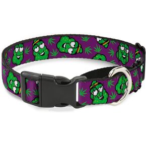 Buckle-Down Marijuana Nugs/Leaves Cartoon Purple/Green Martingale Dog Collar, 1" Wide-Fits 9-15" Neck-Small