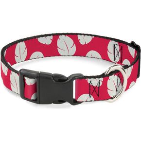 Buckle-Down Dog Collar Plastic Clip Lilo Stitch Bounding Lilo Dress Leaves Red Ivory 15 to 26 Inches 1.0 Inch Wide