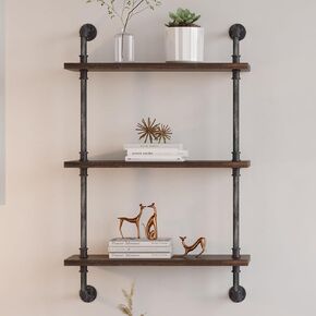 Industrial Pipe Shelving Wall Mounted, Rustic Floating Shelves Wall Shelf Unit Bookshelf Hanging Wall Shelves,Farmhouse Kitchen Bar Shelving
