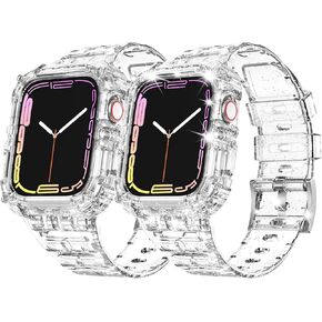 Compatible with Clear Apple Watch Band 38mm 40mm 41mm 42mm 44mm 45mm with Protective Case,Shockproof band for iwatch Bands Series 8 7 6 5 4 3 2 1