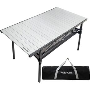 Large Folding Camping Table Aluminum with Storage for 4-6 People 55"X27.5" Roll Up Tall Outdoor Portable Table Lightweight with Carry Bag for Picnic BBQ Backyard Beach