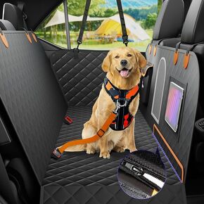 Dog Car Seat Cover for Back Seat, Car Seat Covers for Dogs with Side Flaps,100% Waterproof Pet Seat Cover Hammock with Dog Bowls and Seat Belts, Durable Soft Pet Seat Protector for Trucks SUVs-Orange