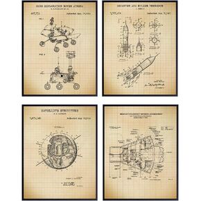 Space Exploration Patent Print Art LARGE 11x14 - Chic Wall Decor for Men, Kids Room, Office, Den, and Man cave - Great Gift for Science Fans - Vintage Poster Set for Men - Wall Art Decor for Men
