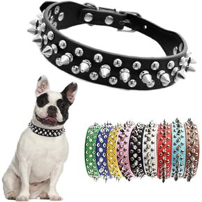 Black Spiked Dog Collar for Medium Dogs,Mushroom Rivet Spike Puppy Collars Girls Boys Leather Studded Cat Collar Metal Buckle Durable Training for XXS XS Small Medium Large Terrier Breed,M