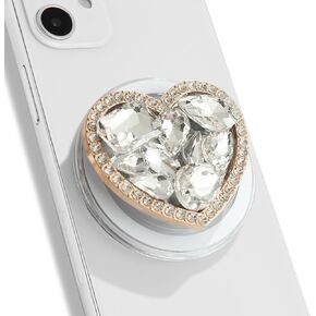 OnTheGrip Cute Cubic Diamond Heart Shape Design Collapsible Expandible Mobile Phone Grip Stand Holder for Smartphone Tablet Cell Phone Accessory (Silver Big)