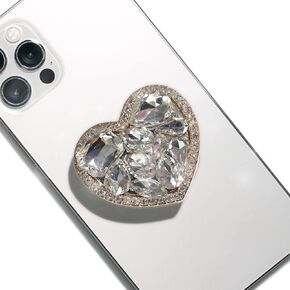 OnTheGrip Cute Cubic Diamond Heart Shape Design Collapsible Expandible Mobile Phone Grip Stand Holder for Smartphone Tablet Cell Phone Accessory (Silver Big)