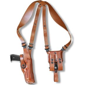 Premium Leather Vertical Shoulder Holster System with Double Magzine Carrier for Springfieldd XDM Full Size 9/40/45 ACP 4.5" Barrel, Right Hand Draw, Brown Color #1336#
