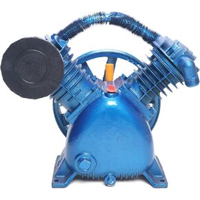 RustyVioum 175PSI 5.5HP 2-Cylinder Air Compressor Pump Motor Head, V-Style Air Compressor Pump Head, Low Noise Portable Air Compressor Pump Head 800RPM 21CFM, Blue