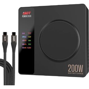 ISDT Power 200W USB C محطة شحن 4 منافذ USB بالإضافة إلى 1 منفذ شحن لاسلكي، USB C شاحن سريع للحائط/سطح المكتب مع شاشة LED والتحكم في التطبيقات لأجهزة MacBook وiPad وiPhone وGalaxy وPixel in Kuwait