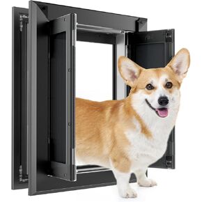 Aluminum Large Dog Door for Exterior Door,Strong Double Magnetic Flaps,Heavy-Duty Doggie for L arge and Medium Dog Up to 120LBS (Large,Black)