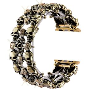 VIQIV Skull Bands Compatible with Apple Watch Ultra Band 38mm 40mm 41mm 42mm 44mm 45mm 49mm iWatch Series SE 9 8 7 6 5 4 3 2 1, Retro Stainless Steel Bracelet Metal Wristband Strap for Women Men