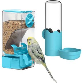 No Mess Bird Feeder Water Dispenser Set, Automatic Cage Feeder with Perch for Seed Parakeet Canary Cockatiel Finch Budgies Cage Accessories (Pink) in Kuwait