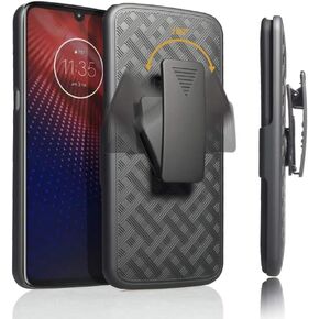 Moto Z4 Play Case,Moto Z4 Play Phone Case,HIDAHE Belt Clip Holster Case Slim Combo Shell Full-Body Rugged Holster Case with Built-in Kickstand Protective Cover for Motorola Moto Z4 Play 2019,Black