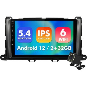 9 Inch IPS Touchscreen Android 12 Car Stereo for Toyota Sienna 2011-2014 with Wireless CarPlay & Android Auto 2+32GB Car Radio, Support GPS, WiFi 6, Bluetooth,5.4, FM Radio, Backup Camera, SWC