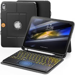 INFILAND Keyboard Case for iPad 10th Generation (10.9", 2022), 7-Color Backlight & High Precision Trackpad, Slim and Portable Detachable Folder Style Keyboard Case with Pencil Holder, Black