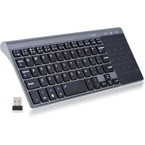 Yoidesu Keyboard with Touchpad, Mini QWERTY Keyboard Ultra-Thin with Receiver, 59 Silent Keys, 1200DPI, for PC, Laptop, Computer, TV Box