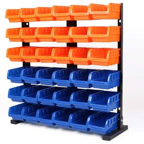 HORUSDY Wall Mounted Storage Bins Parts Rack 30PC Organizer Garage Plastic Shop Tool for Men's Gift