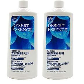 Desert Essence Tea Tree Oil Whitening Plus Mouthwash 16 fl oz - Non-GMO, Gluten Free, Vegan, Cruelty Free, Sugar Free, Alcohol Free - Deeply Cleanses & Brightens Teeth - Spearmint & Wintergreen