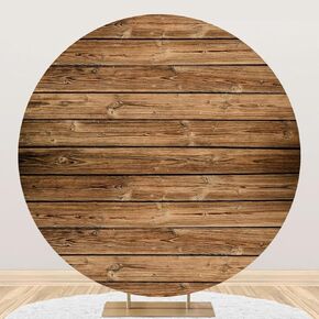 Rustic Wood Round Backdrop Cover 7.2ft Polyester Vintage Wooden Backdrop Wood Backdrop Wood Circle Backdrop Stand Cover for Birthday Party Baby Shower Gender Reveal Wedding Farmhouse Decor