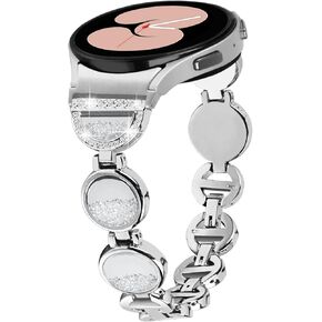 Wrist Strap intended for Samsung Galaxy Watch 6/Watch 5/5 Pro/Watch 4 Smartwatch Bling Bands for Women, Dressy Metal Stainless Steel Bracelet Rhinestone Jewelry Quicksand Design Wristband