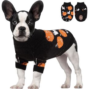 OTOB Halloween Cat Sweater, Pumpkin Knitwear Small Dog Sweaters, Cute Warm Turtleneck Pet Clothes with Ghost Bat Spider Halloween Holiday Costumes Outfit for Cat Kitten Puppy, Purple, XS