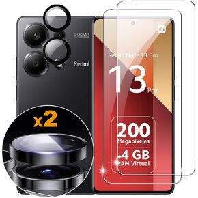 for Xiaomi Redmi Note 13 Pro 4G Screen Protector with Camera Lens Protector, 9H Hardness Anti-Scratch Tempered Glass flim, Case Friendly, Anti-Fingerprint,Anti-Scratch (2+2 PACK)