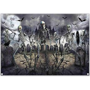7x5ft Halloween Zombie Backdrop Full Moon Night Graveyard Bat Skeleton Photography Background Kids Scary Party Decorations Banner Photo Booth Props