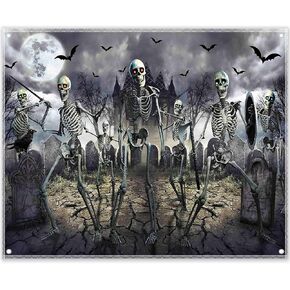7x5ft Halloween Zombie Backdrop Full Moon Night Graveyard Bat Skeleton Photography Background Kids Scary Party Decorations Banner Photo Booth Props in Kuwait