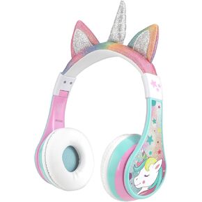 eKids Unicorn Bluetooth Headphones, Wireless Headphones with Microphone Includes Aux Cord, Volume Reduced Kids Foldable Headphones for School, Home, or Travel