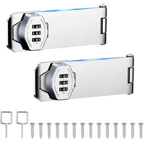 Cabinet Password Hasp Locks 4 Inch, Balck Mechanical Combination Latch Locks, Door Security Slide Latch Locks for Small Doors, Cabinets, Barn Door, Bathroom, Outdoor, Garden