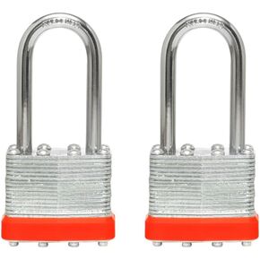 LanuBe Lock Laminated keyed Padlock (1-9/16", 40mm), keyed Alike Locks, Long Shackle,Marked Orange Plastic Hoop, Pack of 6