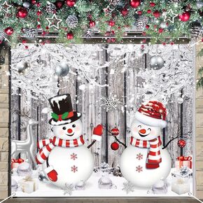 Qeeenar Christmas Garage Door Banner Large Christmas Garage Door Decorations 16.08 x 7.05 ft Christmas Garage Door Cover Holiday Snowman Snowflake Backdrop Photo Background for Outdoor Indoor House