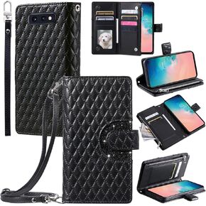 Phone Case for Samsung Galaxy S10e Wallet Cover with and Crossbody Wrist Strap Shoulder Strap 9+ Card Slots Zipper Purse Luxury PU Leather Stand Accessories S 10e 10se Se10 Women Men Pink