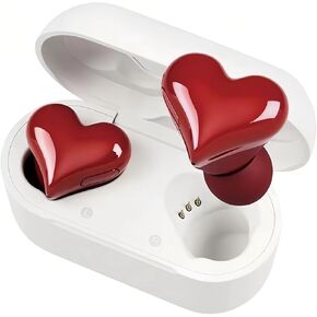 Yoidesu Wireless Earbuds Stylish Heart Shaped, Cute Creative Red Heart Bluetooth Earbuds with Charging Case, Noise Cancelling HiFi Stereo BT Earphones, Gifts for Girls Friends